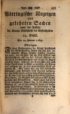 Göttingische Anzeigen von gelehrten Sachen (Göttingische Zeitungen von gelehrten Sachen) Donnerstag 23. Februar 1764