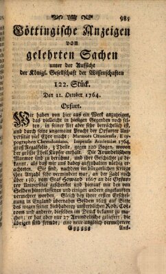 Göttingische Anzeigen von gelehrten Sachen (Göttingische Zeitungen von gelehrten Sachen) Donnerstag 11. Oktober 1764