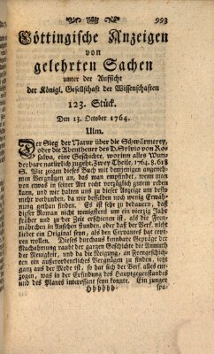 Göttingische Anzeigen von gelehrten Sachen (Göttingische Zeitungen von gelehrten Sachen) Samstag 13. Oktober 1764