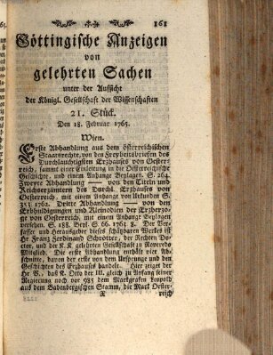 Göttingische Anzeigen von gelehrten Sachen (Göttingische Zeitungen von gelehrten Sachen) Montag 18. Februar 1765