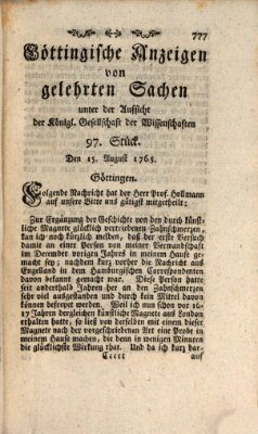 Göttingische Anzeigen von gelehrten Sachen (Göttingische Zeitungen von gelehrten Sachen) Donnerstag 15. August 1765