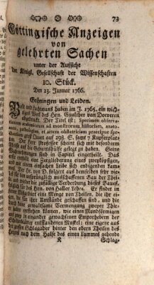Göttingische Anzeigen von gelehrten Sachen (Göttingische Zeitungen von gelehrten Sachen) Donnerstag 23. Januar 1766