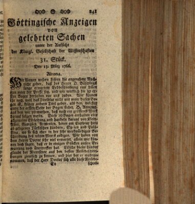 Göttingische Anzeigen von gelehrten Sachen (Göttingische Zeitungen von gelehrten Sachen) Donnerstag 13. März 1766