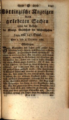Göttingische Anzeigen von gelehrten Sachen (Göttingische Zeitungen von gelehrten Sachen) Donnerstag 4. Dezember 1766