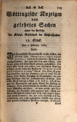 Göttingische Anzeigen von gelehrten Sachen (Göttingische Zeitungen von gelehrten Sachen) Montag 2. Februar 1767