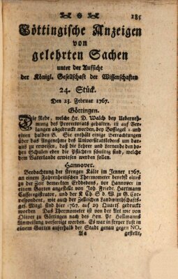 Göttingische Anzeigen von gelehrten Sachen (Göttingische Zeitungen von gelehrten Sachen) Montag 23. Februar 1767