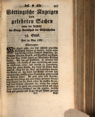 Göttingische Anzeigen von gelehrten Sachen (Göttingische Zeitungen von gelehrten Sachen) Donnerstag 14. Mai 1767