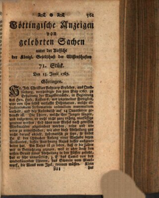 Göttingische Anzeigen von gelehrten Sachen (Göttingische Zeitungen von gelehrten Sachen) Samstag 13. Juni 1767