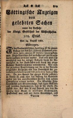 Göttingische Anzeigen von gelehrten Sachen (Göttingische Zeitungen von gelehrten Sachen) Montag 24. August 1767