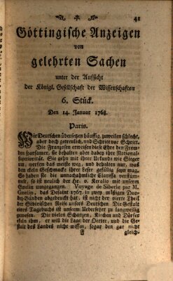 Göttingische Anzeigen von gelehrten Sachen (Göttingische Zeitungen von gelehrten Sachen) Donnerstag 14. Januar 1768