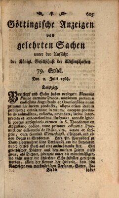 Göttingische Anzeigen von gelehrten Sachen (Göttingische Zeitungen von gelehrten Sachen) Samstag 2. Juli 1768