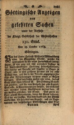 Göttingische Anzeigen von gelehrten Sachen (Göttingische Zeitungen von gelehrten Sachen) Samstag 29. Oktober 1768