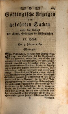 Göttingische Anzeigen von gelehrten Sachen (Göttingische Zeitungen von gelehrten Sachen) Donnerstag 9. Februar 1769