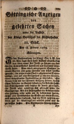 Göttingische Anzeigen von gelehrten Sachen (Göttingische Zeitungen von gelehrten Sachen) Samstag 18. Februar 1769