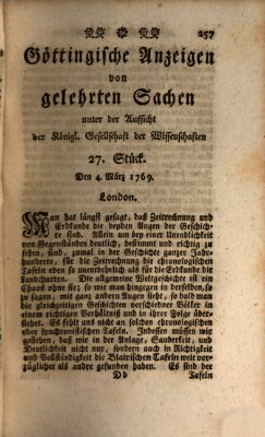 Göttingische Anzeigen von gelehrten Sachen (Göttingische Zeitungen von gelehrten Sachen) Samstag 4. März 1769