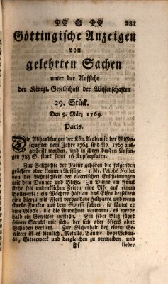 Göttingische Anzeigen von gelehrten Sachen (Göttingische Zeitungen von gelehrten Sachen) Donnerstag 9. März 1769