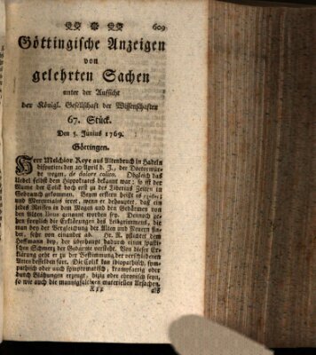 Göttingische Anzeigen von gelehrten Sachen (Göttingische Zeitungen von gelehrten Sachen) Montag 5. Juni 1769