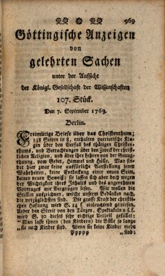 Göttingische Anzeigen von gelehrten Sachen (Göttingische Zeitungen von gelehrten Sachen) Donnerstag 7. September 1769