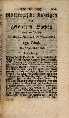 Göttingische Anzeigen von gelehrten Sachen (Göttingische Zeitungen von gelehrten Sachen) Montag 6. November 1769
