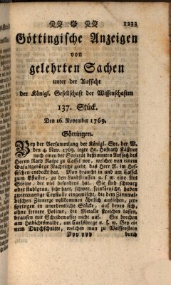 Göttingische Anzeigen von gelehrten Sachen (Göttingische Zeitungen von gelehrten Sachen) Donnerstag 16. November 1769