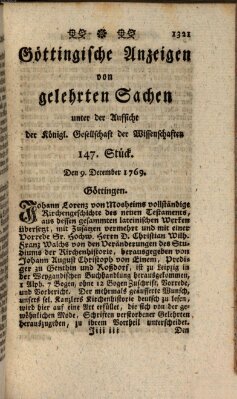 Göttingische Anzeigen von gelehrten Sachen (Göttingische Zeitungen von gelehrten Sachen) Samstag 9. Dezember 1769