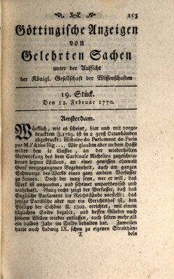 Göttingische Anzeigen von gelehrten Sachen (Göttingische Zeitungen von gelehrten Sachen) Montag 12. Februar 1770