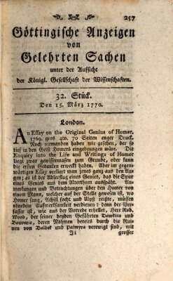 Göttingische Anzeigen von gelehrten Sachen (Göttingische Zeitungen von gelehrten Sachen) Donnerstag 15. März 1770