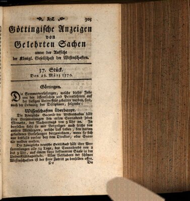 Göttingische Anzeigen von gelehrten Sachen (Göttingische Zeitungen von gelehrten Sachen) Montag 26. März 1770