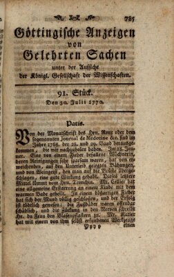 Göttingische Anzeigen von gelehrten Sachen (Göttingische Zeitungen von gelehrten Sachen) Montag 30. Juli 1770