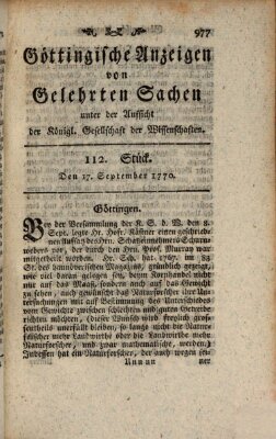 Göttingische Anzeigen von gelehrten Sachen (Göttingische Zeitungen von gelehrten Sachen) Montag 17. September 1770