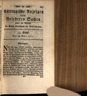 Göttingische Anzeigen von gelehrten Sachen (Göttingische Zeitungen von gelehrten Sachen) Montag 18. März 1771