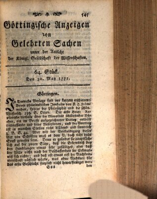 Göttingische Anzeigen von gelehrten Sachen (Göttingische Zeitungen von gelehrten Sachen) Donnerstag 30. Mai 1771