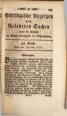 Göttingische Anzeigen von gelehrten Sachen (Göttingische Zeitungen von gelehrten Sachen) Samstag 20. Juli 1771