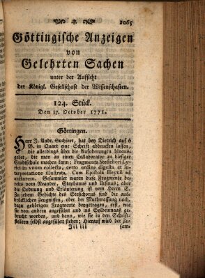 Göttingische Anzeigen von gelehrten Sachen (Göttingische Zeitungen von gelehrten Sachen) Donnerstag 17. Oktober 1771