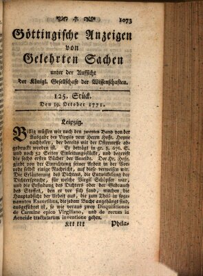 Göttingische Anzeigen von gelehrten Sachen (Göttingische Zeitungen von gelehrten Sachen) Samstag 19. Oktober 1771