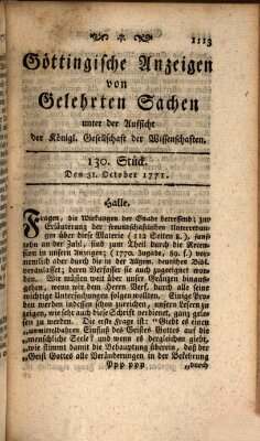 Göttingische Anzeigen von gelehrten Sachen (Göttingische Zeitungen von gelehrten Sachen) Donnerstag 31. Oktober 1771