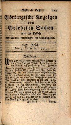 Göttingische Anzeigen von gelehrten Sachen (Göttingische Zeitungen von gelehrten Sachen) Montag 9. Dezember 1771