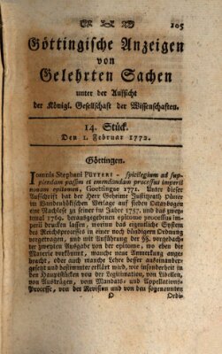 Göttingische Anzeigen von gelehrten Sachen (Göttingische Zeitungen von gelehrten Sachen) Samstag 1. Februar 1772
