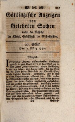 Göttingische Anzeigen von gelehrten Sachen (Göttingische Zeitungen von gelehrten Sachen) Montag 2. März 1772