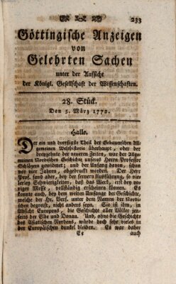Göttingische Anzeigen von gelehrten Sachen (Göttingische Zeitungen von gelehrten Sachen) Donnerstag 5. März 1772