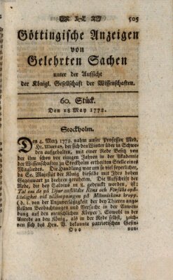 Göttingische Anzeigen von gelehrten Sachen (Göttingische Zeitungen von gelehrten Sachen) Montag 18. Mai 1772