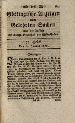 Göttingische Anzeigen von gelehrten Sachen (Göttingische Zeitungen von gelehrten Sachen) Samstag 13. Juni 1772