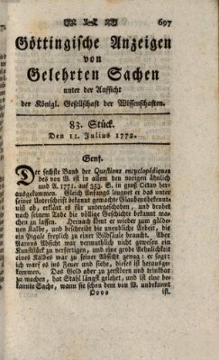 Göttingische Anzeigen von gelehrten Sachen (Göttingische Zeitungen von gelehrten Sachen) Samstag 11. Juli 1772