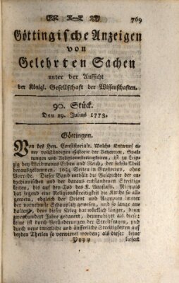 Göttingische Anzeigen von gelehrten Sachen (Göttingische Zeitungen von gelehrten Sachen) Donnerstag 29. Juli 1773