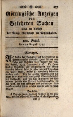 Göttingische Anzeigen von gelehrten Sachen (Göttingische Zeitungen von gelehrten Sachen) Samstag 21. August 1773