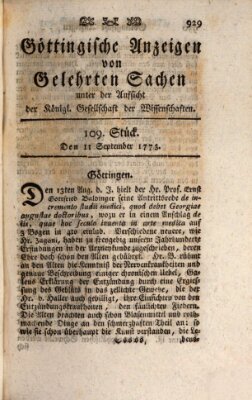 Göttingische Anzeigen von gelehrten Sachen (Göttingische Zeitungen von gelehrten Sachen) Samstag 11. September 1773