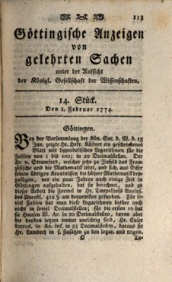 Göttingische Anzeigen von gelehrten Sachen (Göttingische Zeitungen von gelehrten Sachen) Dienstag 1. Februar 1774