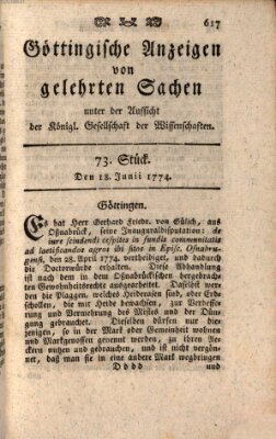 Göttingische Anzeigen von gelehrten Sachen (Göttingische Zeitungen von gelehrten Sachen) Samstag 18. Juni 1774
