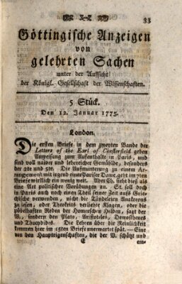 Göttingische Anzeigen von gelehrten Sachen (Göttingische Zeitungen von gelehrten Sachen) Donnerstag 12. Januar 1775