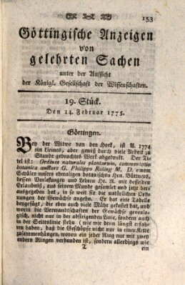 Göttingische Anzeigen von gelehrten Sachen (Göttingische Zeitungen von gelehrten Sachen) Dienstag 14. Februar 1775